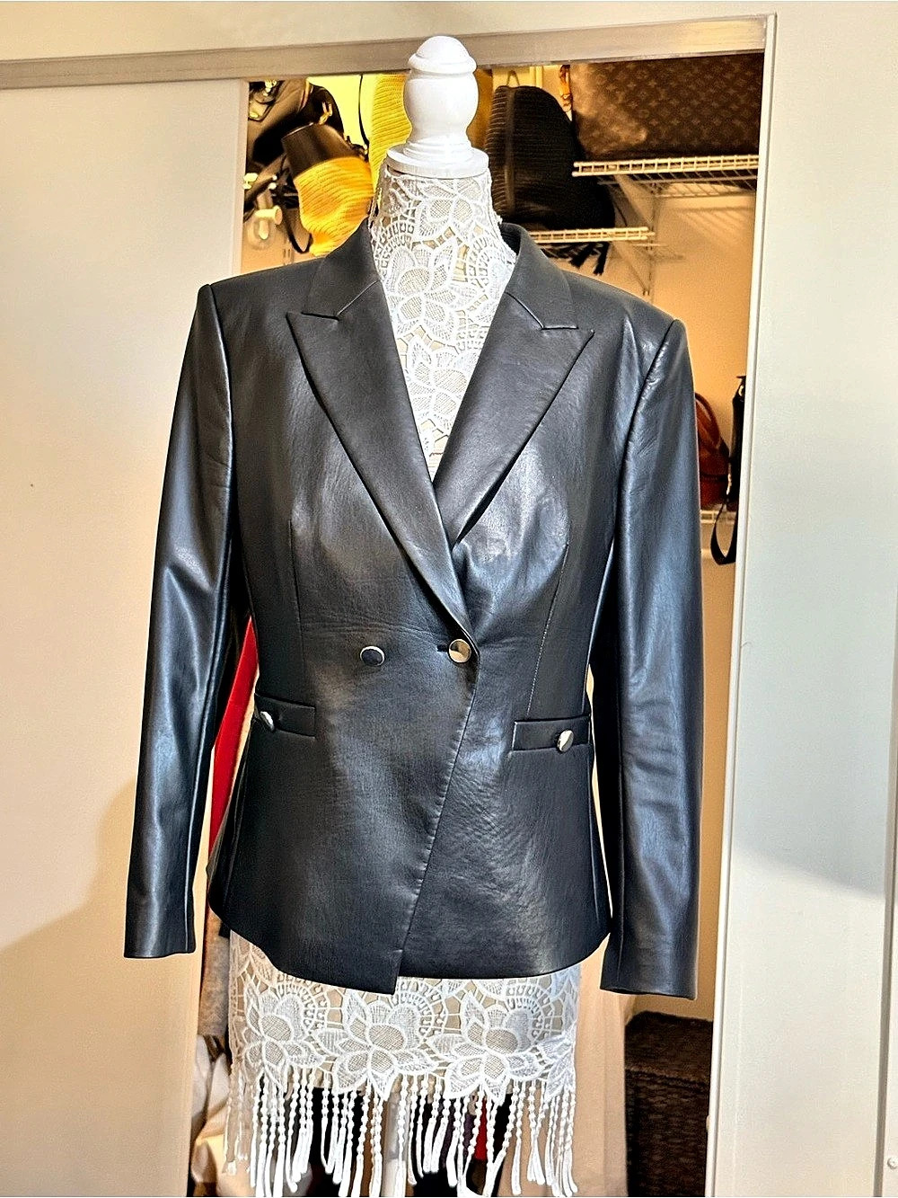 Jakuba Black Faux Leather Blazer Size 12